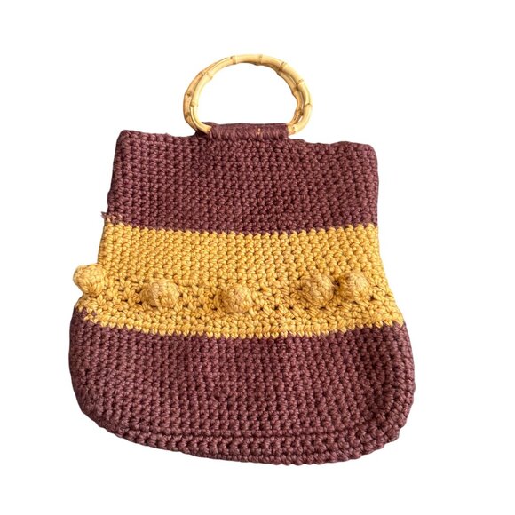 Vintage Handcrafted Crochet Tote Bag With Bamboo Handles - Picture 2 of 4
